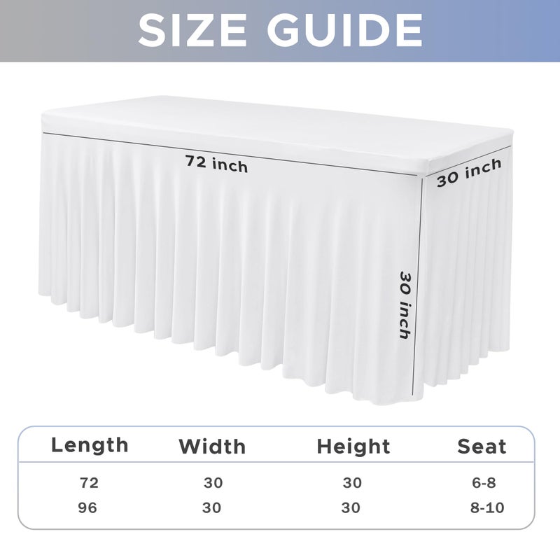Nasitos White Table Skirt for 6 Foot Rectangle Tables, 4 Pack - 72 x 30 Inch - Stretch Spandex Fitted Table Clothes, Fabric Table Covers Cocktail Tablecloths for Party, Banquet, Birthday - Image 4