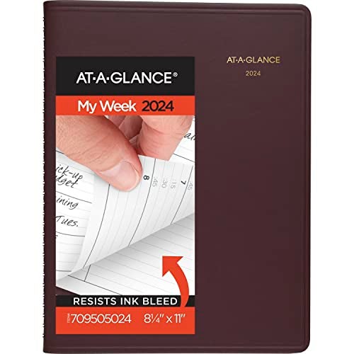 AT-A-GLANCE 2024 Weekly Planner, Quarter-Hourly Appointment Book, 8-1/4" x 11", Large, Winestone (709505024) - Image 1