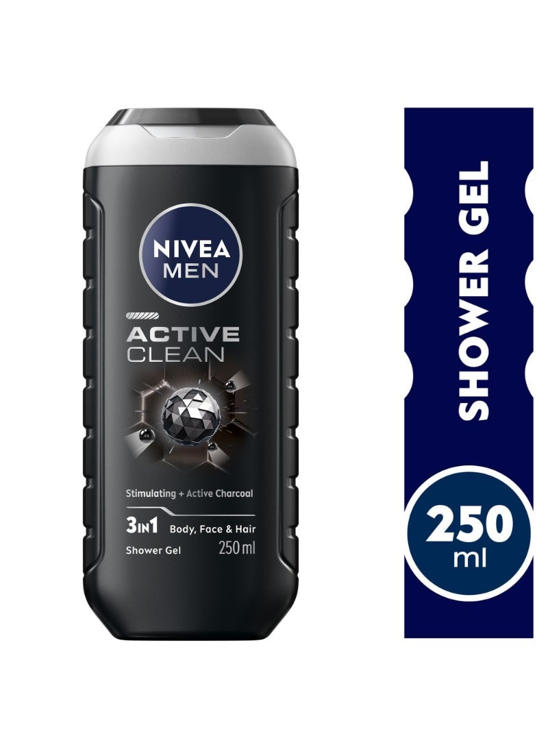 Nivea Men Active Clean Charcoal Shower Gel 3In1 Woody Scent 250ml - Image 2