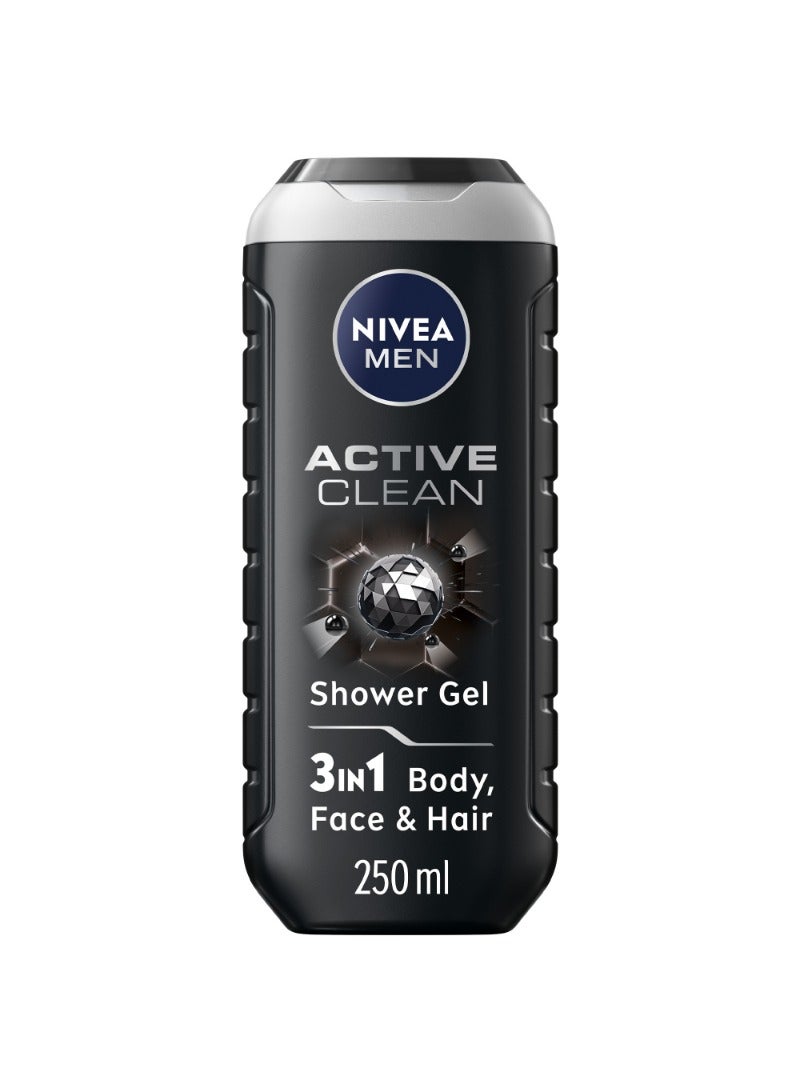 Nivea Men Active Clean Charcoal Shower Gel 3In1 Woody Scent 250ml - Image 1