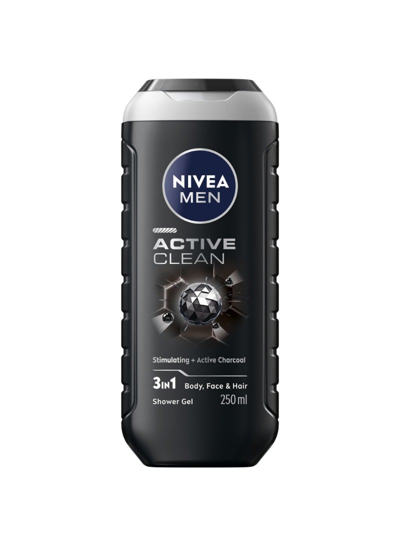 Nivea Men Active Clean Charcoal Shower Gel 3In1 Woody Scent 250ml - Image 3