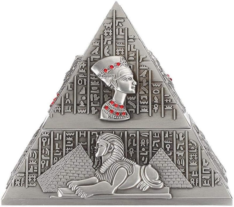Vintage Metal Ashtray with Cover Windproof Ashtray Egyptian Pyramid Ornaments for Home Hotel Office Coffee Table Decor Gifts (Antique Tin) - Image 1