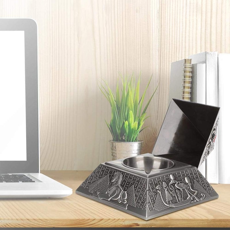 Vintage Metal Ashtray with Cover Windproof Ashtray Egyptian Pyramid Ornaments for Home Hotel Office Coffee Table Decor Gifts (Antique Tin) - Image 4
