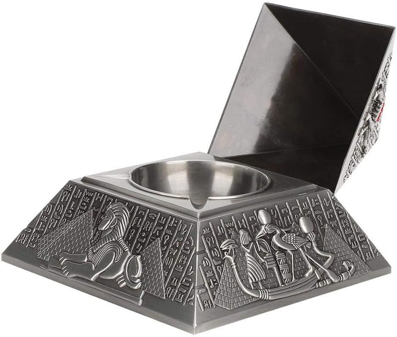 Vintage Metal Ashtray with Cover Windproof Ashtray Egyptian Pyramid Ornaments for Home Hotel Office Coffee Table Decor Gifts (Antique Tin) - Image 3