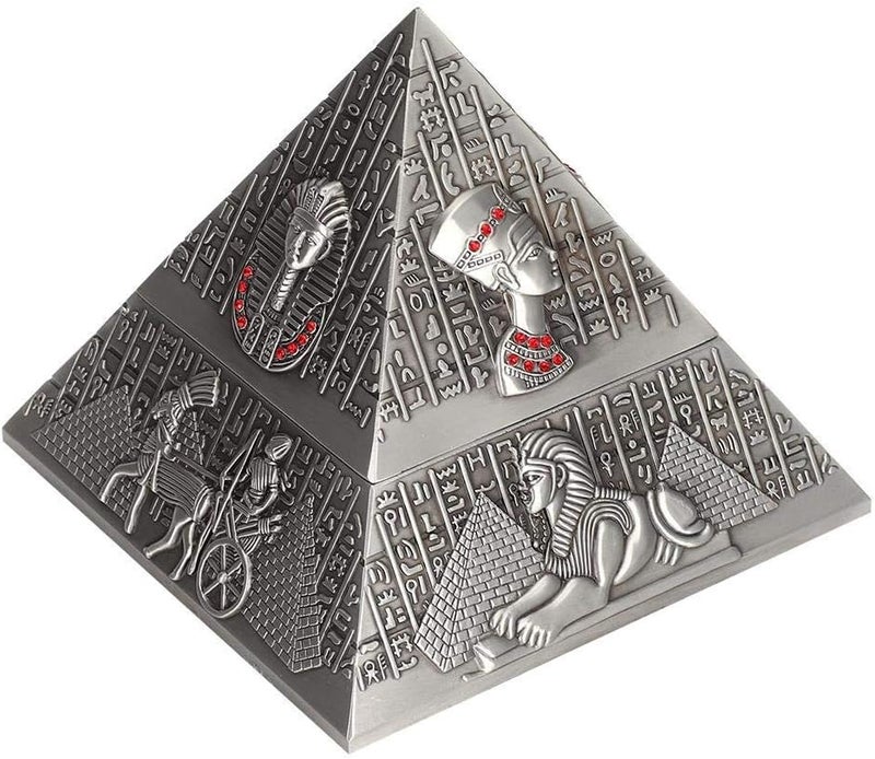 Vintage Metal Ashtray with Cover Windproof Ashtray Egyptian Pyramid Ornaments for Home Hotel Office Coffee Table Decor Gifts (Antique Tin) - Image 2