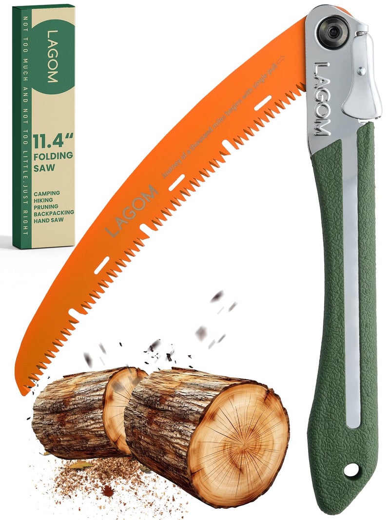 LAGOM Folding Camp Saw for Cutting Branches, 11.4" Curved Blade | SK5 Steel, Ergonomic Handle, One-Hand Use, Secure Lock | Foldable Pruning Tool for Camping, Gardening, Survival, Kayaking, Outdoors - Image 1