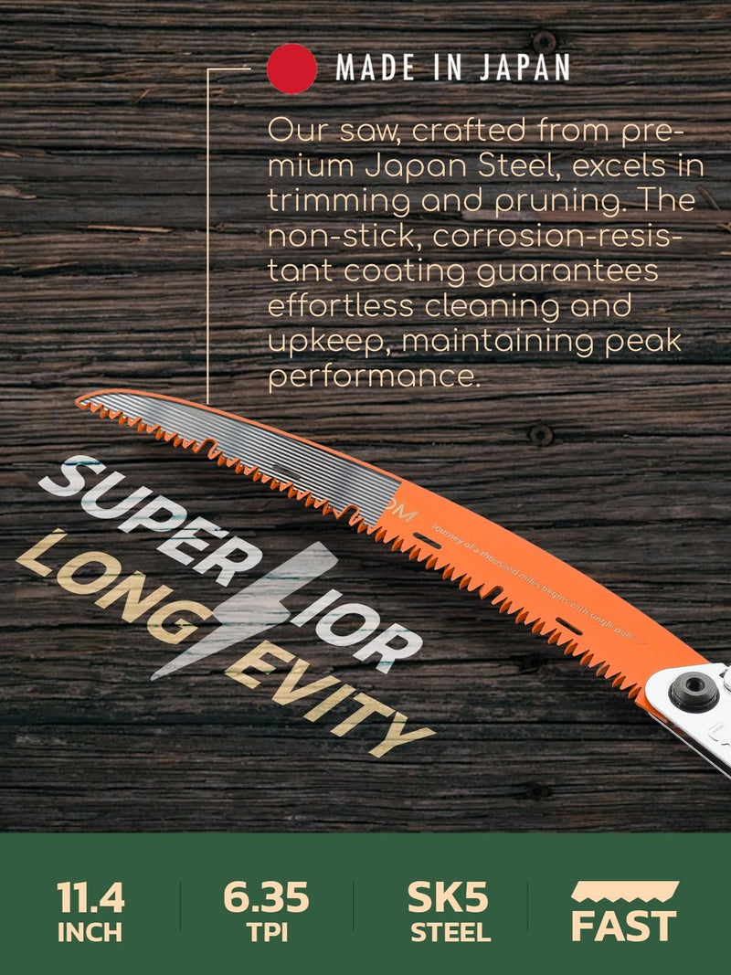 LAGOM Folding Camp Saw for Cutting Branches, 11.4" Curved Blade | SK5 Steel, Ergonomic Handle, One-Hand Use, Secure Lock | Foldable Pruning Tool for Camping, Gardening, Survival, Kayaking, Outdoors - Image 4