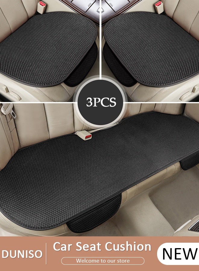 DUNISO 3 قطع من أغطية مقاعد السيارة العالمية للفصول الأربعة قابلة للتنفس تلقائيًا، تتضمن واقي مقعد السيارة الأمامي ووسادة مقعد السيارة الخلفية متوافقة مع 95% من المركبات المناسبة للسيارات والشاحنات وسيارات الدفع الرباعي أو الشاحنات السوداء - Image 1