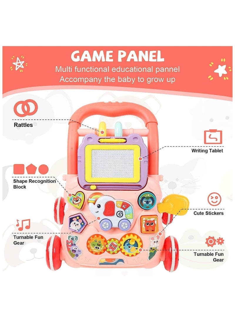 Baby Learning Walker, Sit to Stand 2 in 1 Early Educational Child Activity Center, Multifunctional Play Panel with Drawing Board, Baby Music Learning Toy Gift for Infant Boys Girls