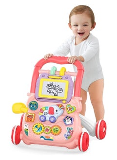HUANGER Baby Learning Walker, Sit to Stand 2 in 1 Early Educational Child Activity Center, Multifunctional Play Panel with Drawing Board, Baby Music Learning Toy Gift for Infant Boys Girls  - Image 3
