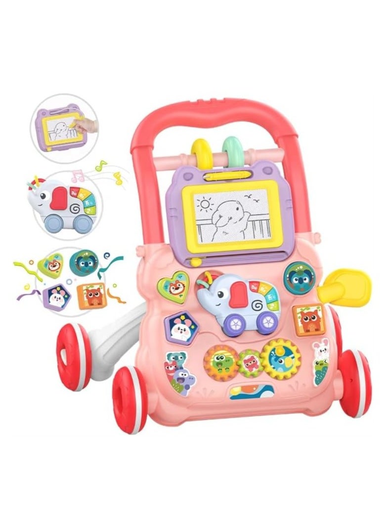Baby Learning Walker, Sit to Stand 2 in 1 Early Educational Child Activity Center, Multifunctional Play Panel with Drawing Board, Baby Music Learning Toy Gift for Infant Boys Girls
