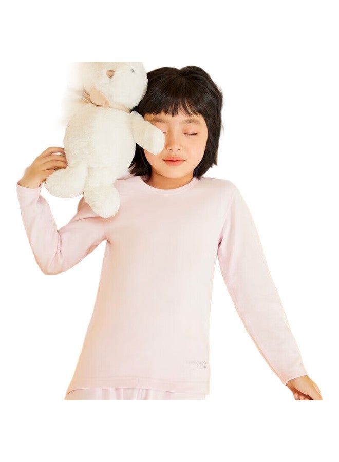 THREEGUN Children'S Clothing, Skin-Friendly Elastic Cotton Girls' Round Neck Long-Sleeve Underwear Set, 29368D0, Light Pink, 170 - Image 1