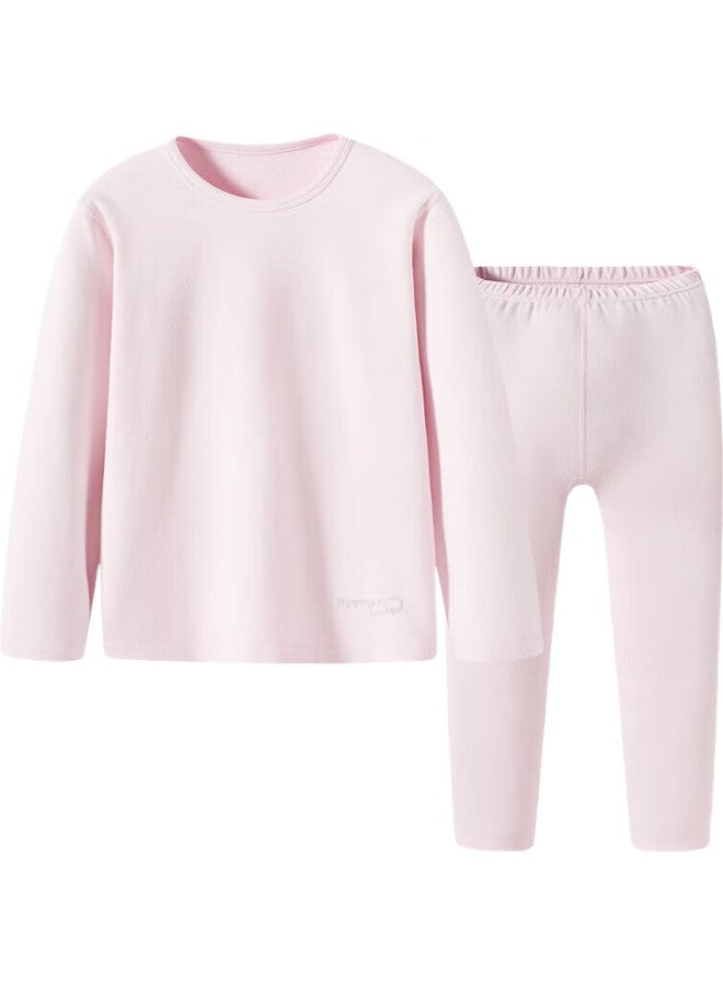 THREEGUN Children'S Clothing, Skin-Friendly Elastic Cotton Girls' Round Neck Long-Sleeve Underwear Set, 29368D0, Light Pink, 170 - Image 2