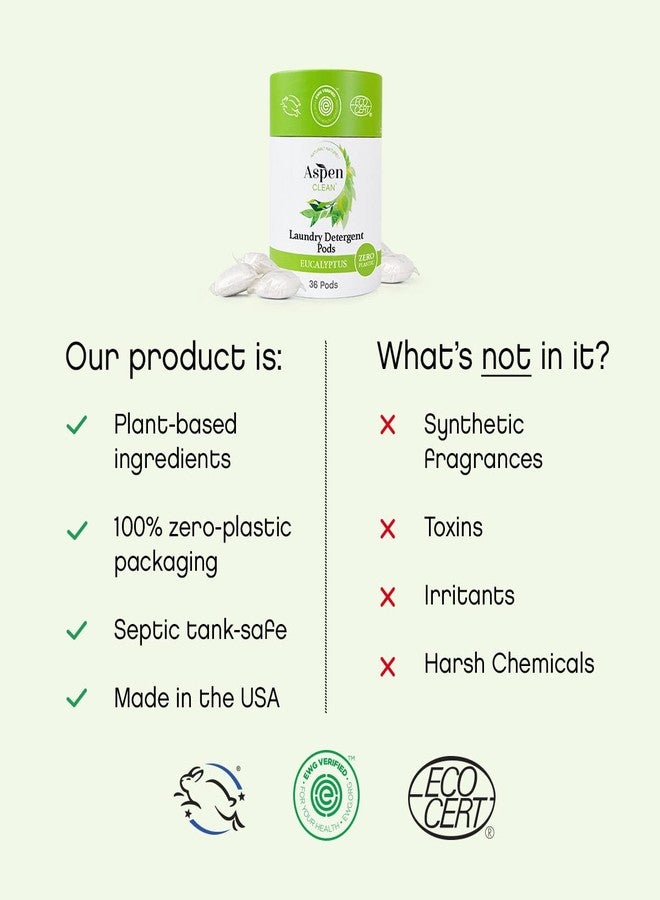 AspenClean Eucalyptus Laundry Pods by AspenClean, New and Improved Packaging, Zero Plastic, EWG Verified™, Vegan, Non-Bio, Hypoallergenic Natural Laundry Detergent - 36 Count - Image 4