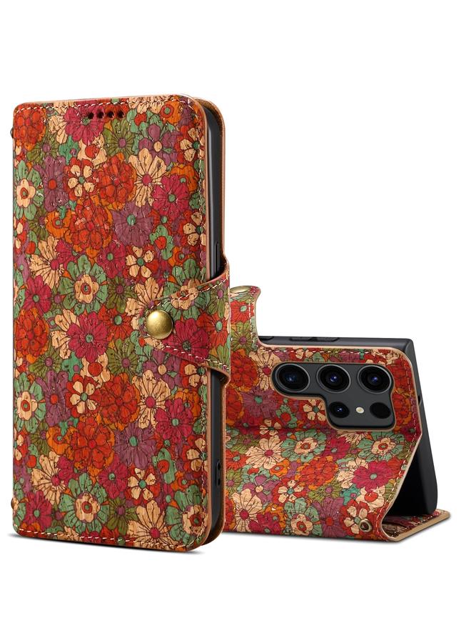 The Bros Case For Samsung Galaxy S24 Ultra 5G Flower Language Series Cork Fabric Oil Edge Leather Phone Case