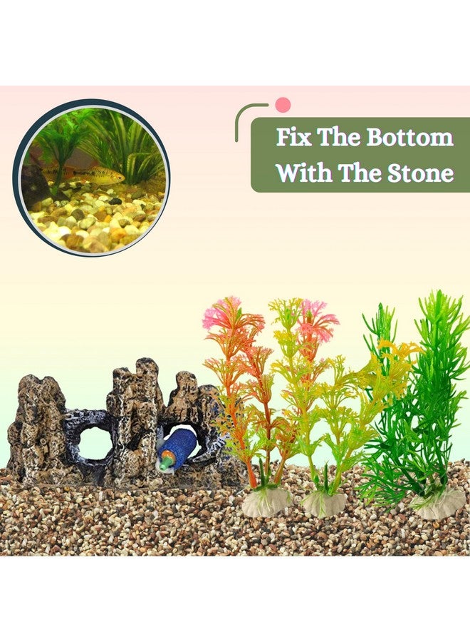 Generic Aquarium Ornament Combo Of Artificial Plants And Resin Decor - (4Inch Plant (10Pcs) + Brown Hills Decor) For Fish Tank Decoration, Household And Office Aquarium (Color May Vary) - Image 3