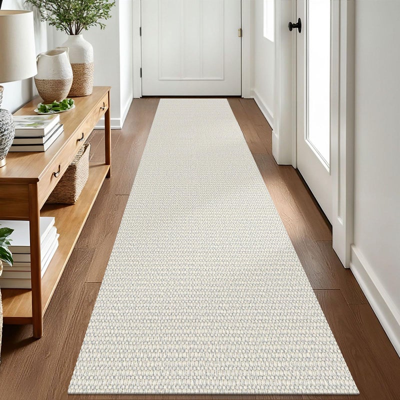 EARTHALL Woven Runner Rug 2x8 Ft Washable Runners for Hallways Cotton Rubber Backed Kitchen Runner Braided Indoor Floor Carpet Runners for Entryway, Hallway, Kitchen, Bedroom, Cream/Grayish - Image 1