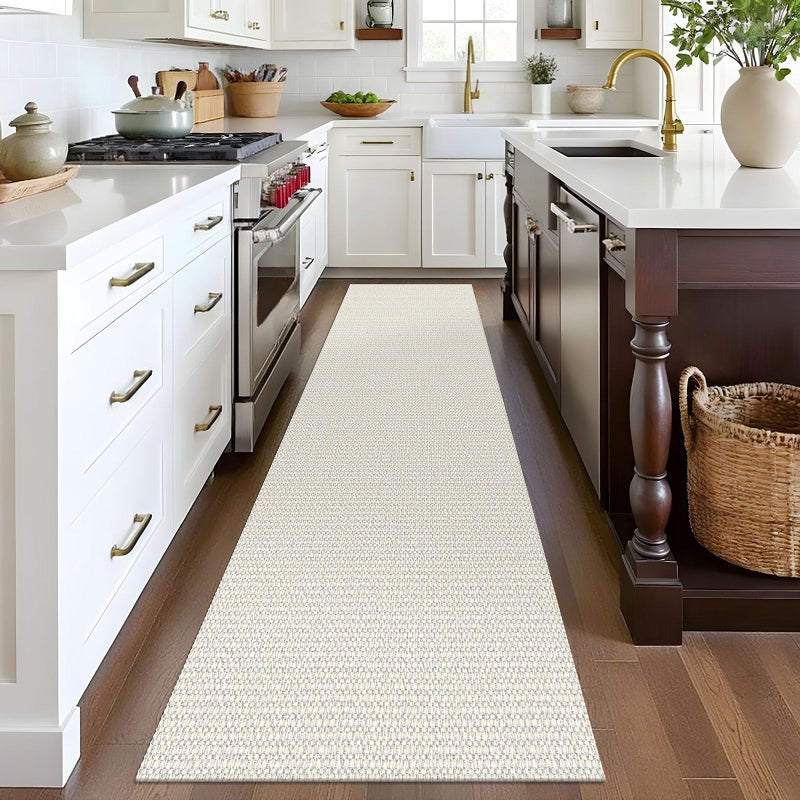 EARTHALL Woven Runner Rug 2x8 Ft Washable Runners for Hallways Cotton Rubber Backed Kitchen Runner Braided Indoor Floor Carpet Runners for Entryway, Hallway, Kitchen, Bedroom, Cream/Grayish - Image 5