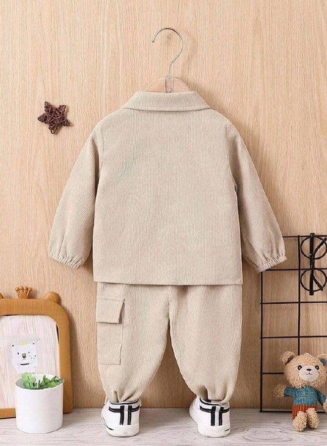 ocvito Kids Boys cream Stylish Shirt & Pant Clothing Set, Solid Casual Outfit with Front Button Shirt & Elastic Waist Pants, Comfortable Party & Dress for Kids.3-4 years - Image 3