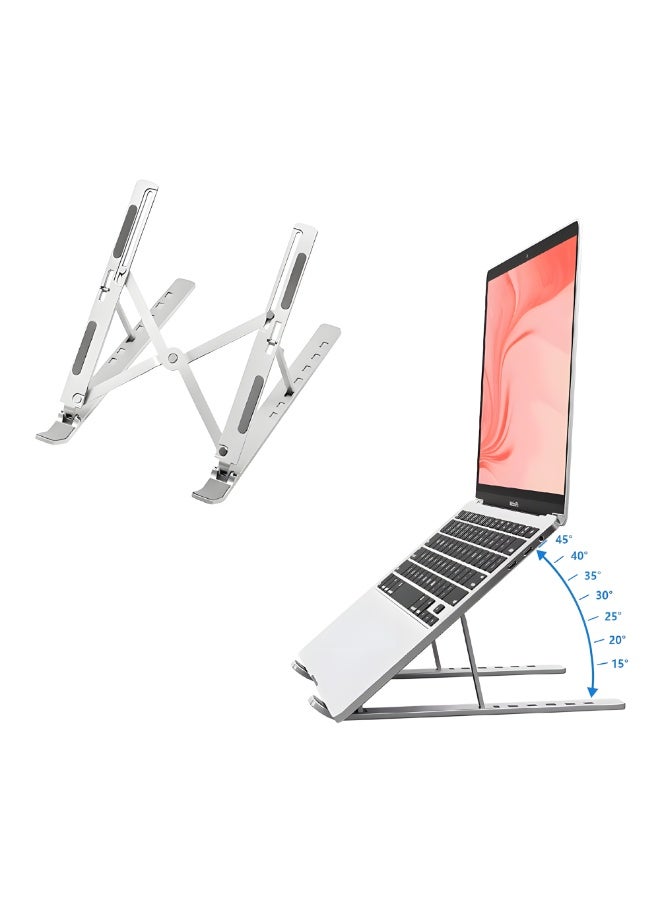 Premium Quality Foldable Aluminum Laptop Stand – 7 Adjustable Height Levels – Hollow Cooling Design – Compatible with 10–17.2 Inch Devices, Portable Laptop Stand Notebook Stand – Silver - Image 2