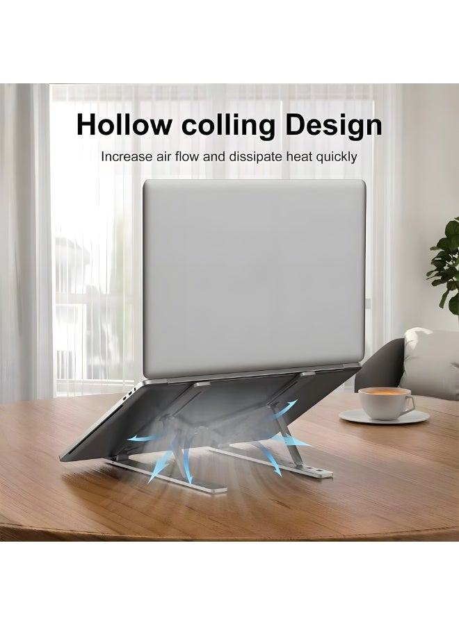 Premium Quality Foldable Aluminum Laptop Stand – 7 Adjustable Height Levels – Hollow Cooling Design – Compatible with 10–17.2 Inch Devices, Portable Laptop Stand Notebook Stand – Silver - Image 4