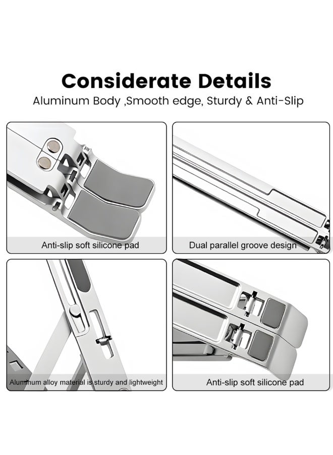 Premium Quality Foldable Aluminum Laptop Stand – 7 Adjustable Height Levels – Hollow Cooling Design – Compatible with 10–17.2 Inch Devices, Portable Laptop Stand Notebook Stand – Silver - Image 5