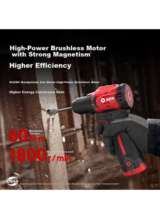 KEN Ruiqi 16v High-torque Electric Drill, Professional-grade Brushless Lithium Battery Pistol Drill, 7316x Rechargeable Drill, Electric Rotary Tool - Image 3