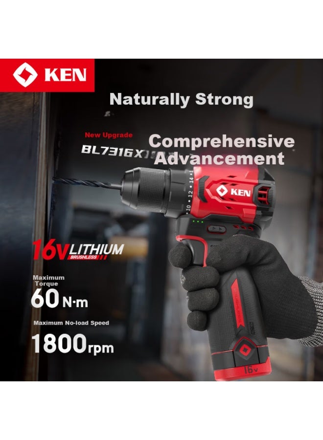KEN Ruiqi 16v High-torque Electric Drill, Professional-grade Brushless Lithium Battery Pistol Drill, 7316x Rechargeable Drill, Electric Rotary Tool - Image 1