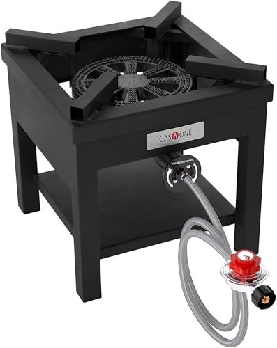 GasOne B-5350A Propane Burner Cooker, Heavy-Duty Outdoor Gas Stove with Steel-Braided Regulator Hose for Turkey Frying & Outdoor Cooking - Image 1