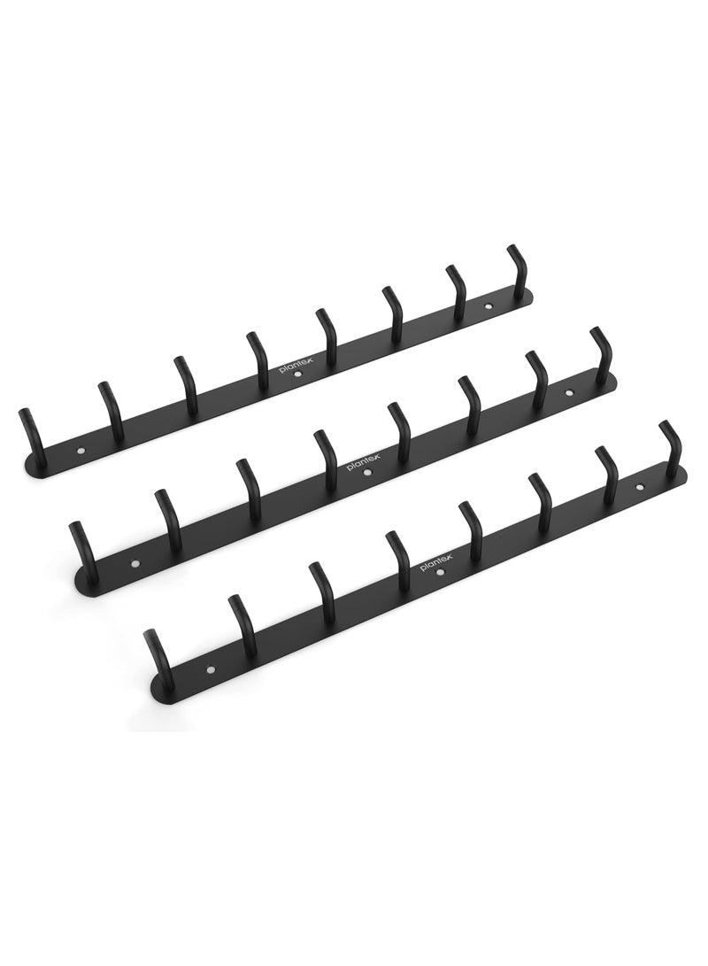 Plantex Wall Hooks for Hanging Cloth/Stainless Steel Towel Hangers/Bathroom Robe Hooks/Door Hangers/Wall Hook Rack/Hook Rail for Hanging Keys - 8 Hooks (Pack of 3, Black) - Image 1