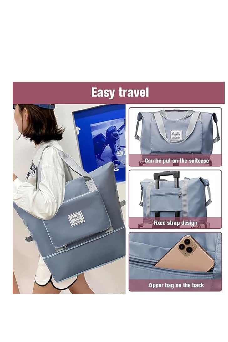 Large Capacity Foldable Expandable Lightweight Waterproof Oxford Cloth Travel Bag - Blue - Image 2