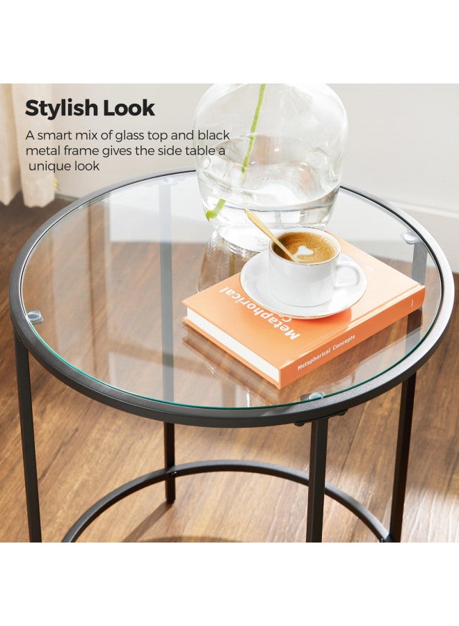 VASAGLE Round Side Tables, Set of 2, Glass End Tables with Metal Frame, Black Coffee Tables with Modern Style, for Living Room, Balcony, Bedroom, Black - Image 5