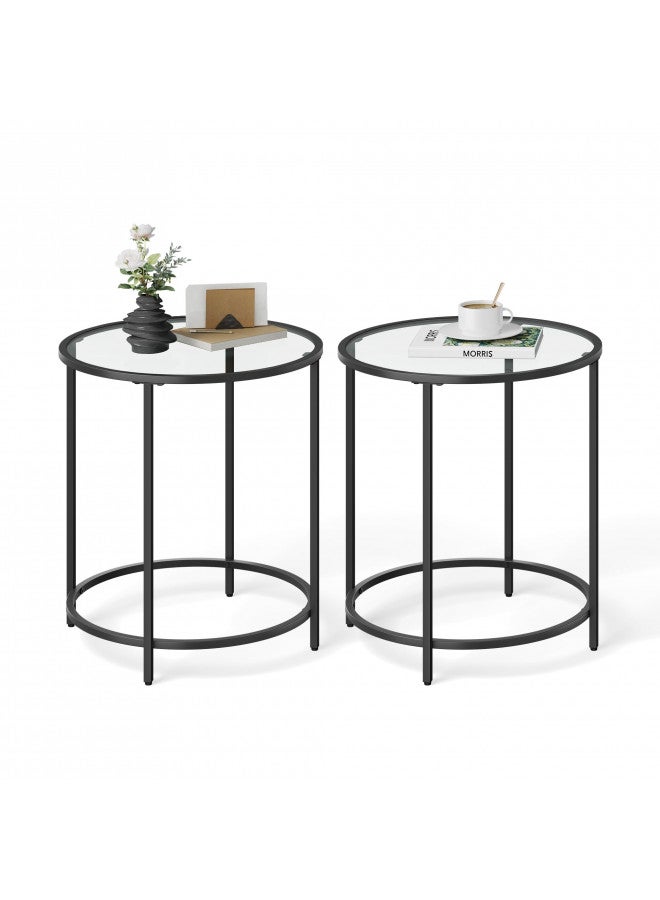 VASAGLE Round Side Tables, Set of 2, Glass End Tables with Metal Frame, Black Coffee Tables with Modern Style, for Living Room, Balcony, Bedroom, Black - Image 1
