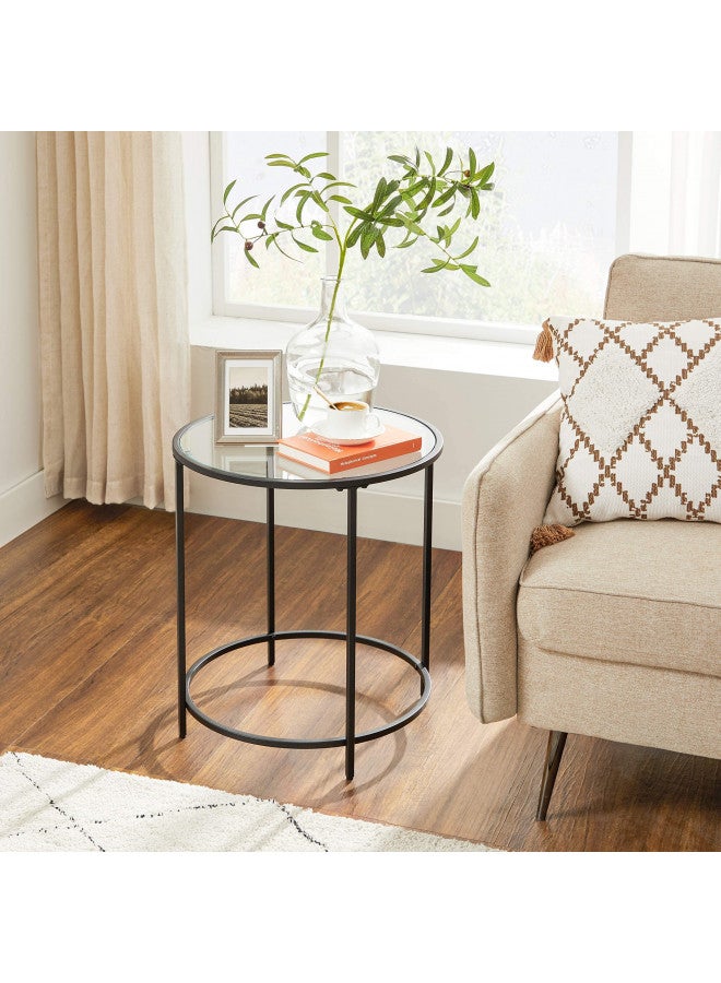 VASAGLE Round Side Tables, Set of 2, Glass End Tables with Metal Frame, Black Coffee Tables with Modern Style, for Living Room, Balcony, Bedroom, Black - Image 2