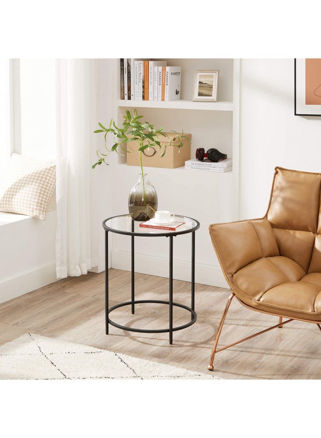 VASAGLE Round Side Tables, Set of 2, Glass End Tables with Metal Frame, Black Coffee Tables with Modern Style, for Living Room, Balcony, Bedroom, Black - Image 3