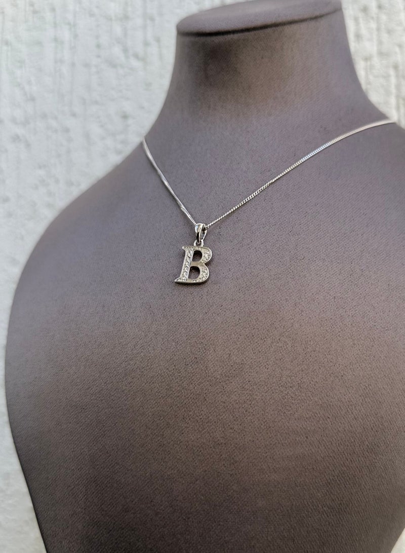 القصر للمجوهرات قلادة بحرف “B" - تصميم بسيط - فضة عيار 925 مرصعة بحجر الزركون - مطلي ذهب أبيض 18 قيراط  - Image 1