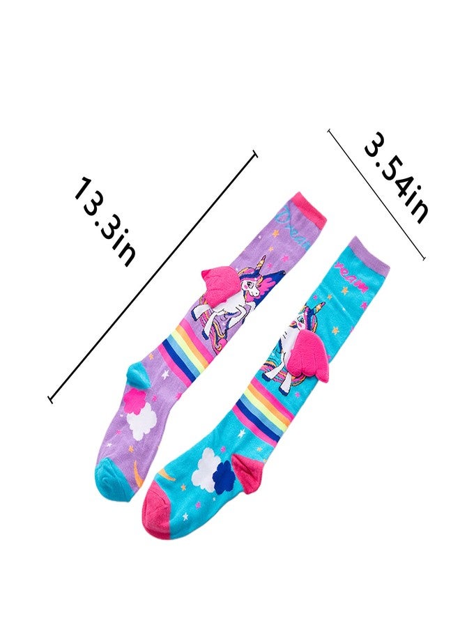 DSORVICD Little Kids Girls Crazy Socks Cute Cartoon 3D Wings Knee High Child Long Funny Animal Socks 7-12 Year (Pink, ONE SIZE) - Image 3