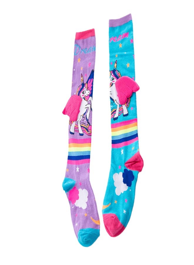 DSORVICD Little Kids Girls Crazy Socks Cute Cartoon 3D Wings Knee High Child Long Funny Animal Socks 7-12 Year (Pink, ONE SIZE) - Image 2