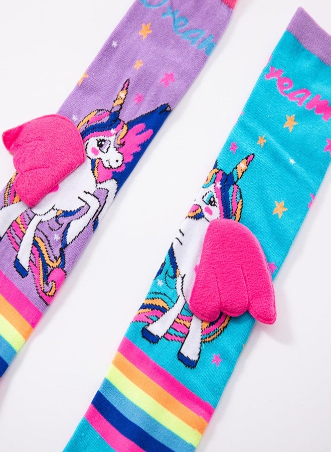 DSORVICD Little Kids Girls Crazy Socks Cute Cartoon 3D Wings Knee High Child Long Funny Animal Socks 7-12 Year (Pink, ONE SIZE) - Image 5