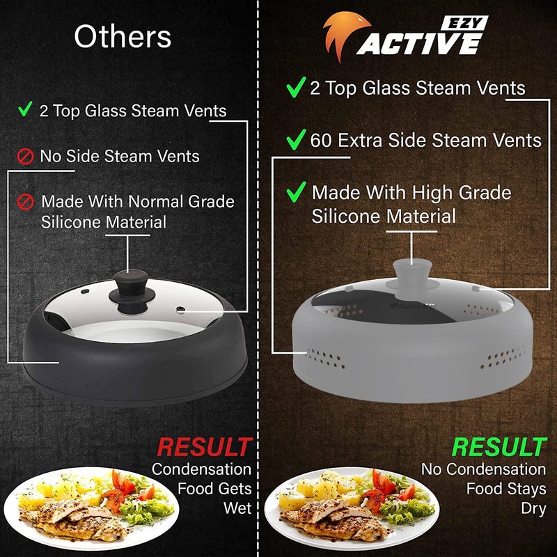 EZY ACTIVE Microwave Cover for Food, Silicone and Glass Splatter Guard Lid for 6â€“7â€“8â€“9-10-11-12 inch Plates & Bowls. By EZY ACTIVE. - Image 5