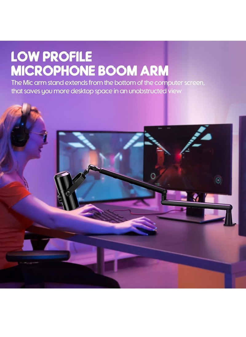 FlashHawk - Microphone Boom Arm, Low Profile Adjustable Stick Microphone Arm Stand, for Podcast Streaming Gaming Studio - Image 1