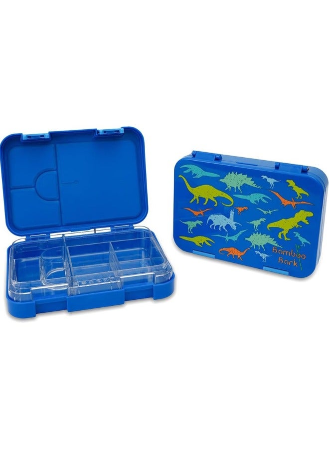 Bamboo Bark Bento Lunch Box for Kids with Compartments - Snack Box Convertible from 4 to 6 Compartments - Dishwasher Safe & BPA Free - Blue Animals - Image 1