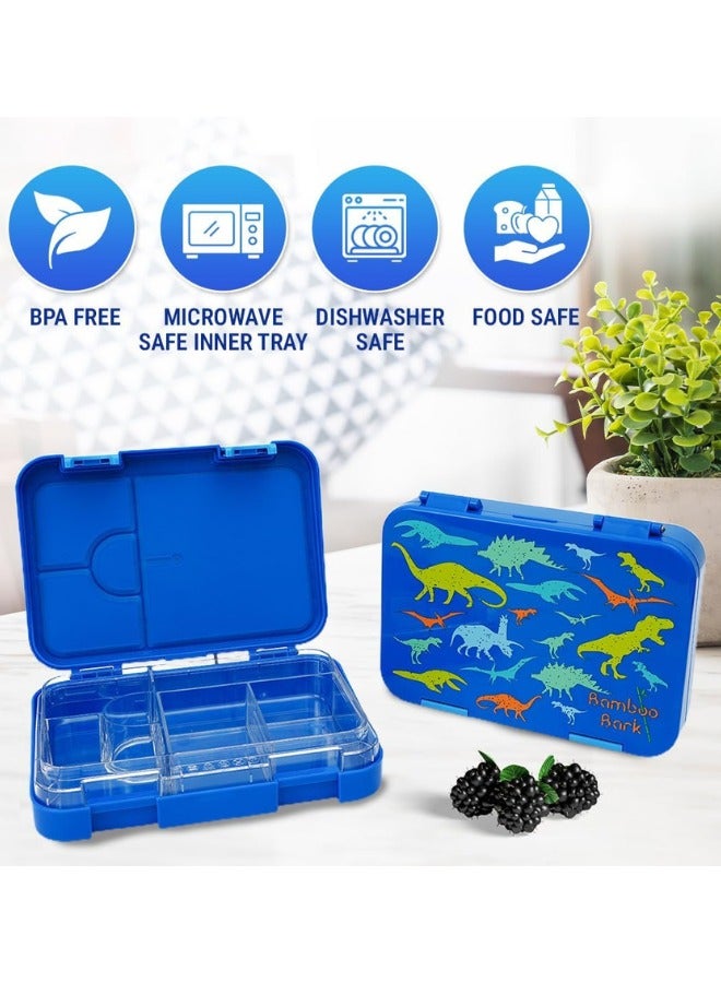 Bamboo Bark Bento Lunch Box for Kids with Compartments - Snack Box Convertible from 4 to 6 Compartments - Dishwasher Safe & BPA Free - Blue Animals - Image 2
