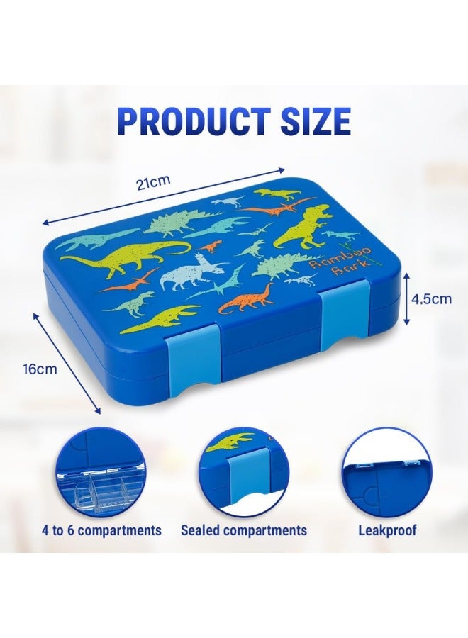 Bamboo Bark Bento Lunch Box for Kids with Compartments - Snack Box Convertible from 4 to 6 Compartments - Dishwasher Safe & BPA Free - Blue Animals - Image 3
