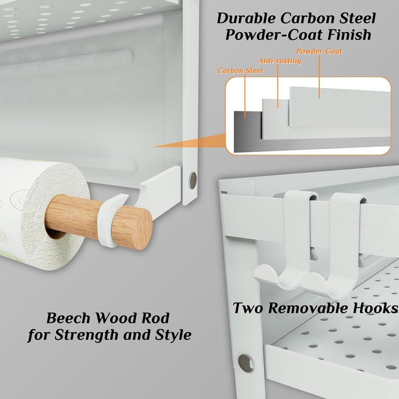 Brosisincorp Magnetic Spice Rack - 2-Tier Refrigerator Storage Organizer with Removable Paper Towel Holder - White - Image 5