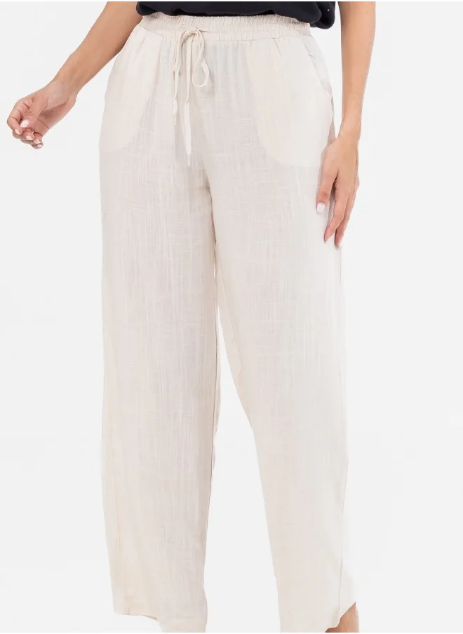 HaILYS High-Waisted Wide Leg Drawstring Linen Pants