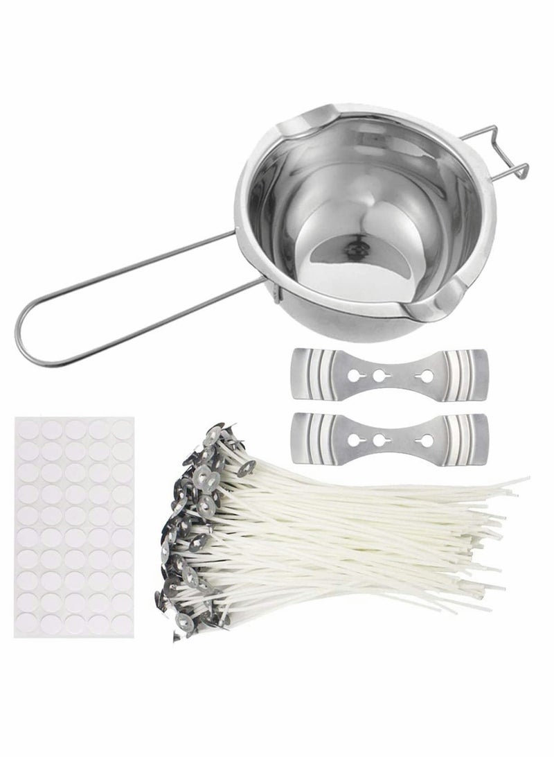 Excefore DIY Candle Making Kit Supplies - Double Spouts Boiler Pot, 100pcs 20cm Candle Wicks, 100pcs Candle Wicks Sticker and 2pcs 3-Hole Candle Wicks Holder - Image 1