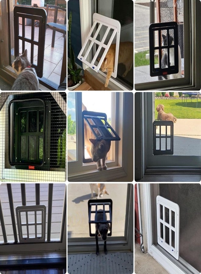 PETLESO Small Pet Door for Screen & Sliding Doors - 8.3" x 10.3" Magnetic Auto-Close Flap with Lockable Insert, Ideal for Cats & Small Dogs, Black - Image 2