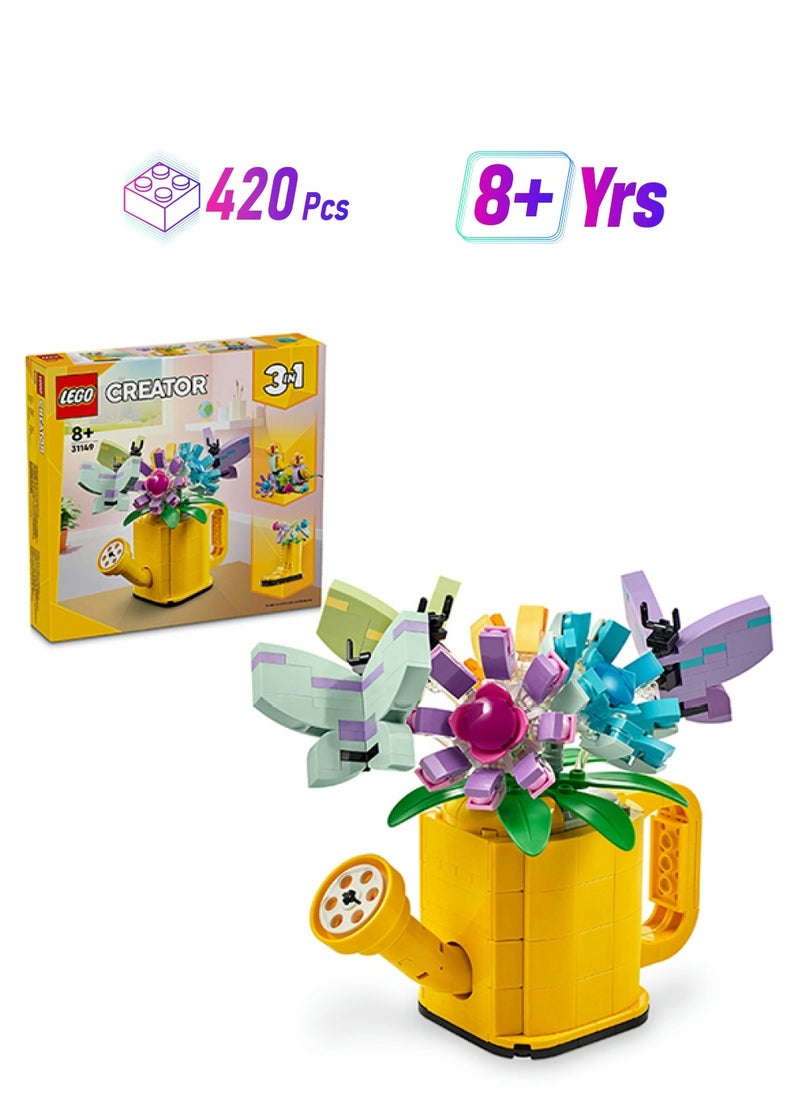 LEGO Creator 3in1 Flowers in Watering Can Toy to Welly Boot to 2 Birds on a Perch, Animals Set for Girls, Boys & Kids, with 3 Butterfly Toys, Makes a Great Desk Accessory, Nature Gift 31149 (420 pieces)  - Image 1