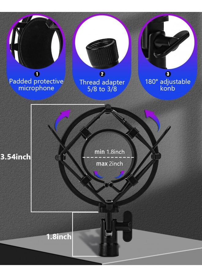 boseen - Boseen Universal Microphone Shock Mount, Mic Clip Holder Mount for Diameter 47mm-53mm Mic Anti Vibration Adjustable High Isolation Shock Mount - Image 1